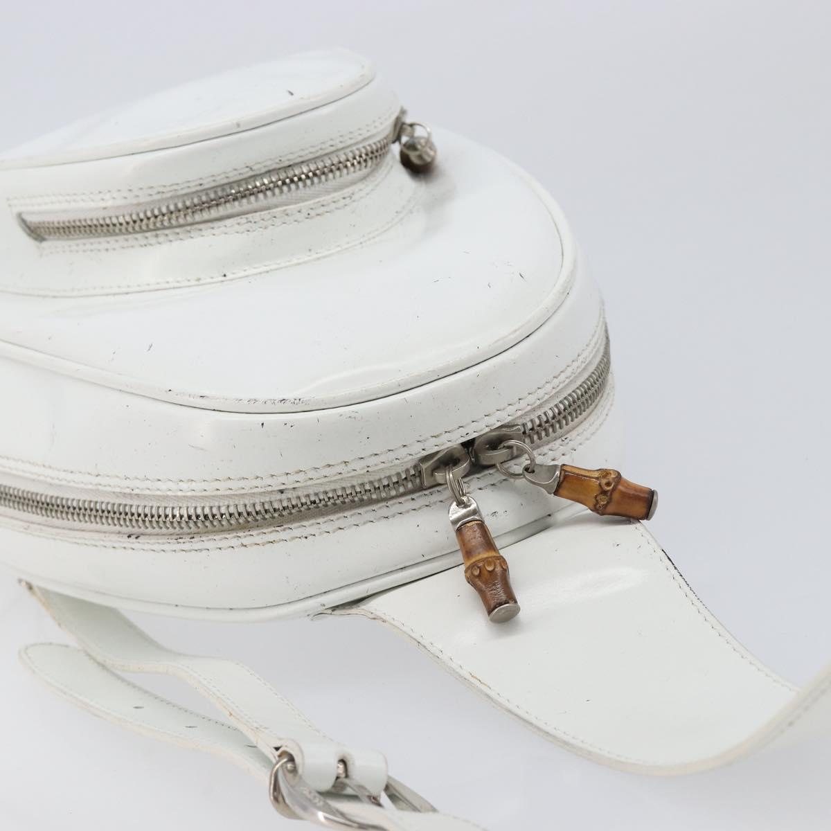 GUCCI Bamboo Shoulder Bag Patent Leather White Silver Auth 203638