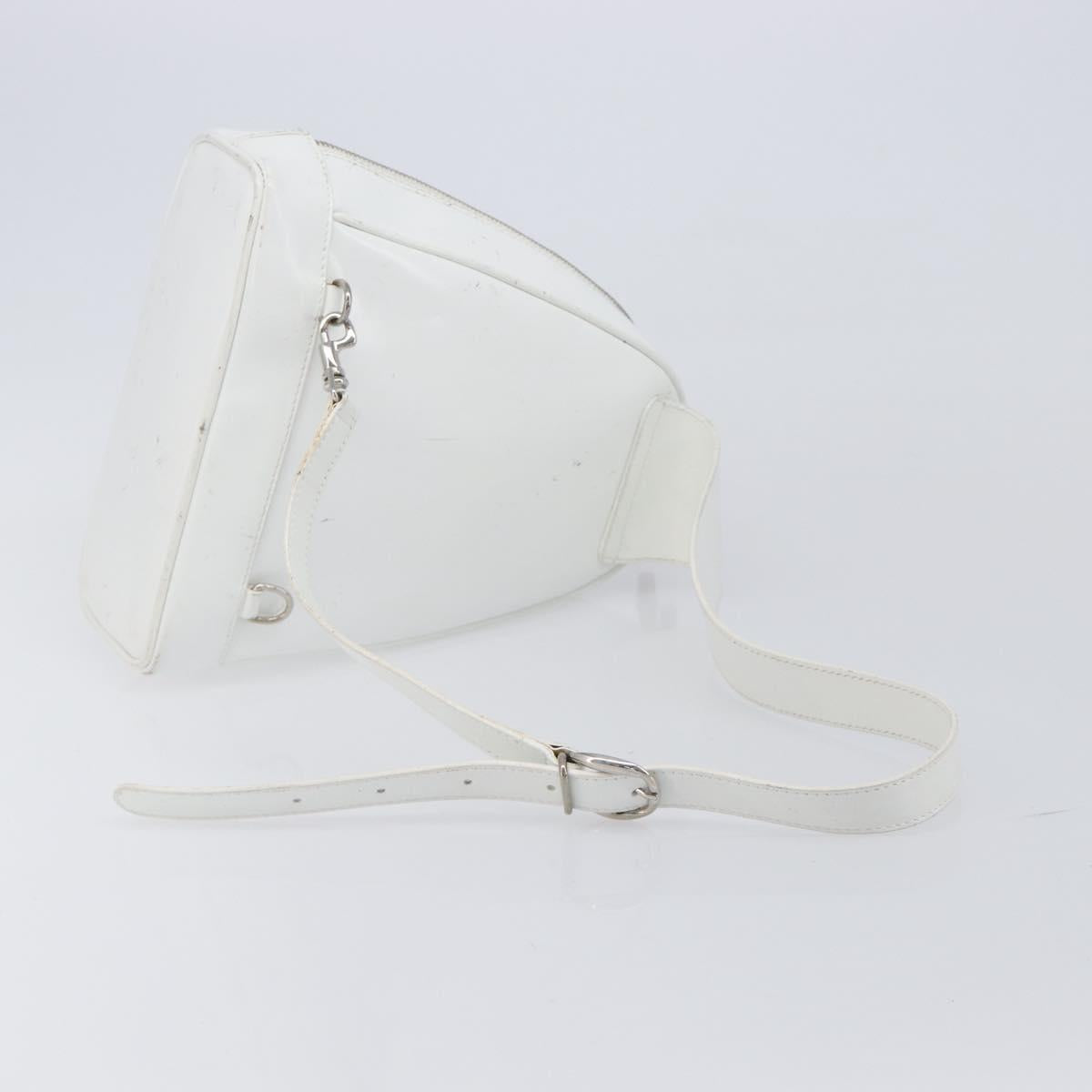 GUCCI Bamboo Shoulder Bag Patent Leather White Silver Auth 203638