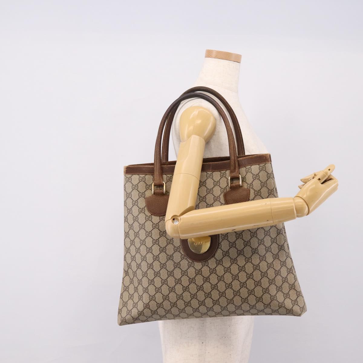 GUCCI GG Supreme Tote Bag PVC Beige Gold Auth 203643