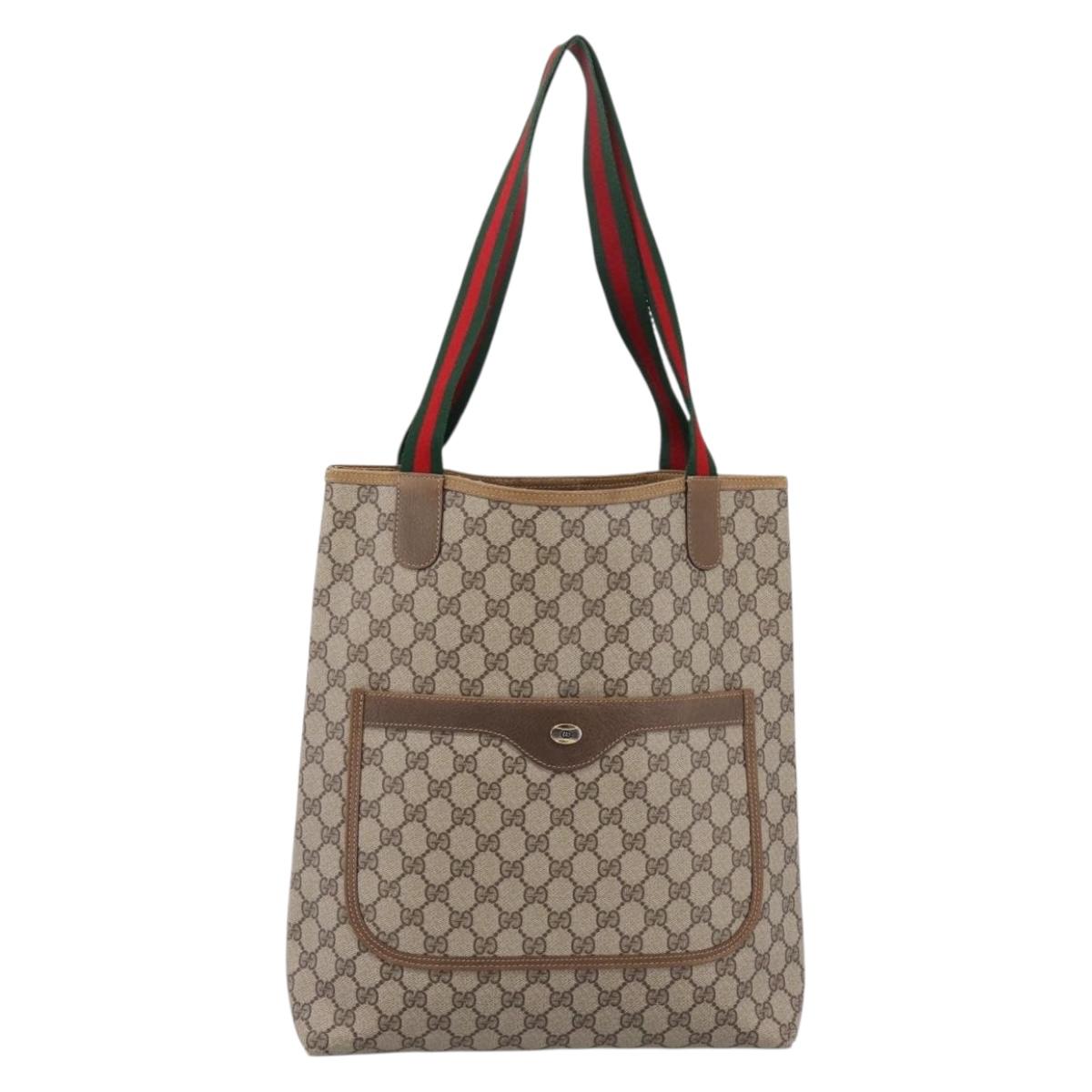 GUCCI GG Supreme Web Sherry Line Tote Bag PVC Beige Gold 40 02 003 Auth 203644