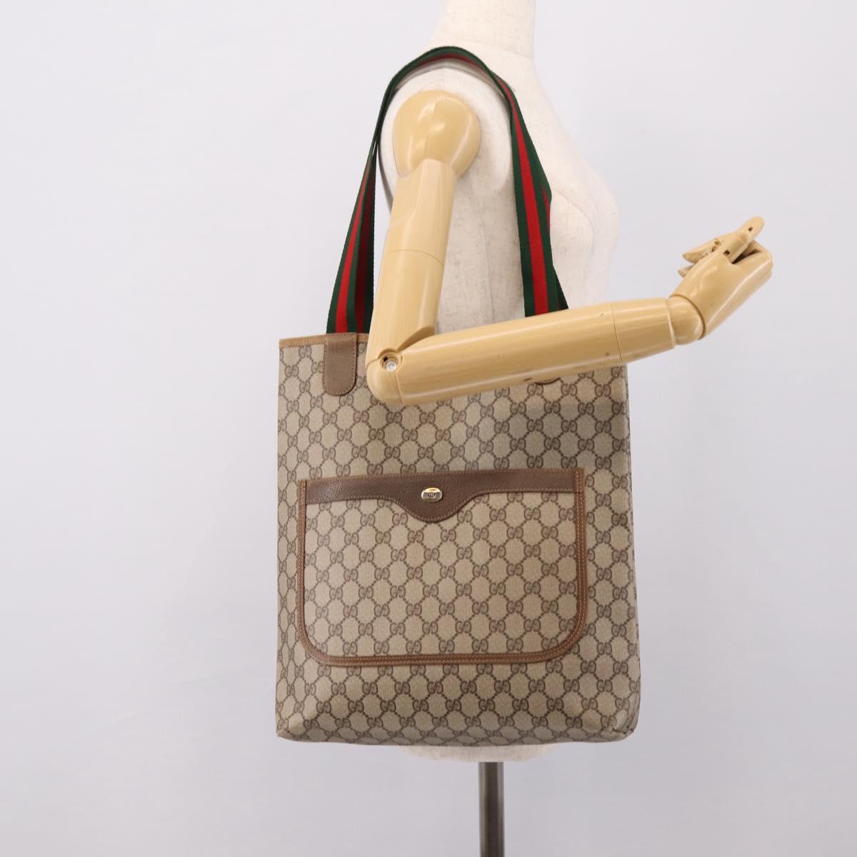 GUCCI GG Supreme Web Sherry Line Tote Bag PVC Beige Gold 40 02 003 Auth 203644