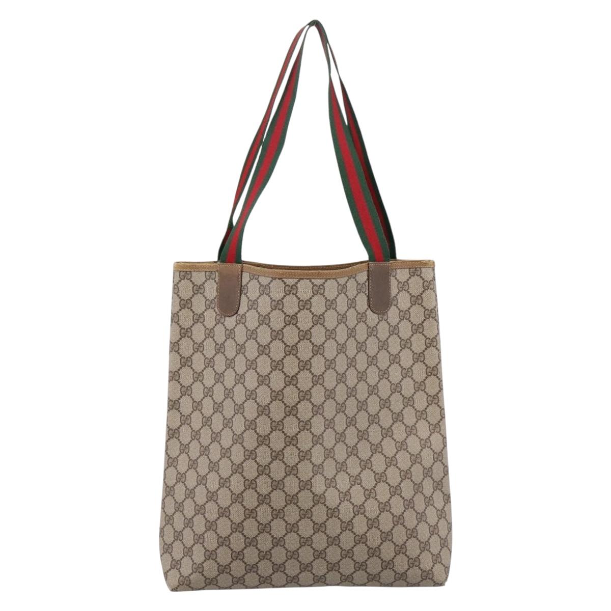 GUCCI GG Supreme Web Sherry Line Tote Bag PVC Beige Gold 40 02 003 Auth 203644