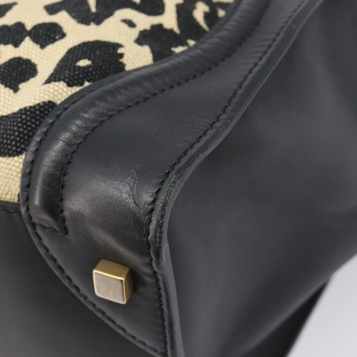 CELINE Luggage Mini Shopper Hand Bag Canvas Leather Black Gold Auth 203648A