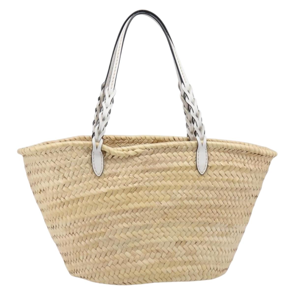 PRADA Woven Palm Tote Bag Raffia Beige Auth 203649M