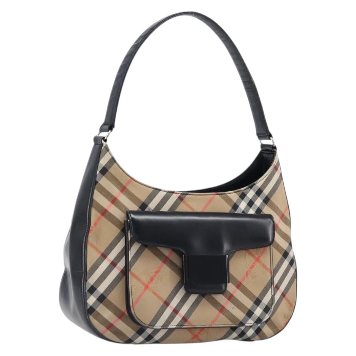 Burberrys Nova Check Shoulder Bag Canvas Beige Silver Auth 203651A