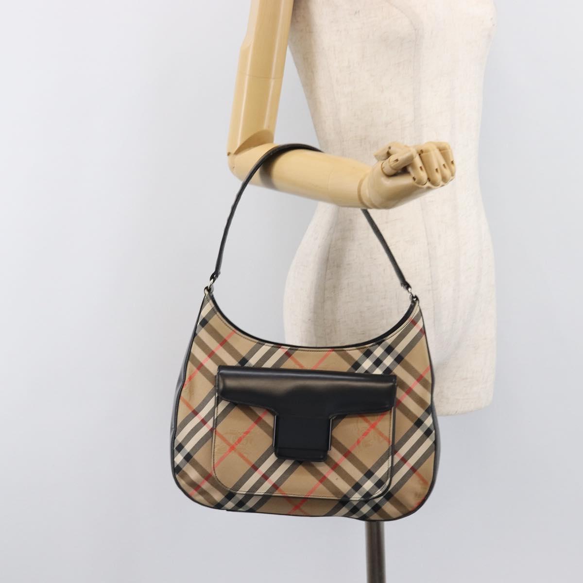 Burberrys Nova Check Shoulder Bag Canvas Beige Silver Auth 203651A