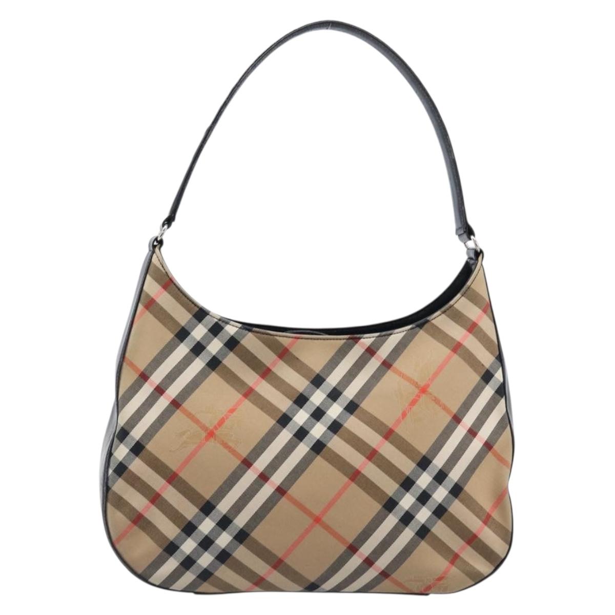 Burberrys Nova Check Shoulder Bag Canvas Beige Silver Auth 203651A