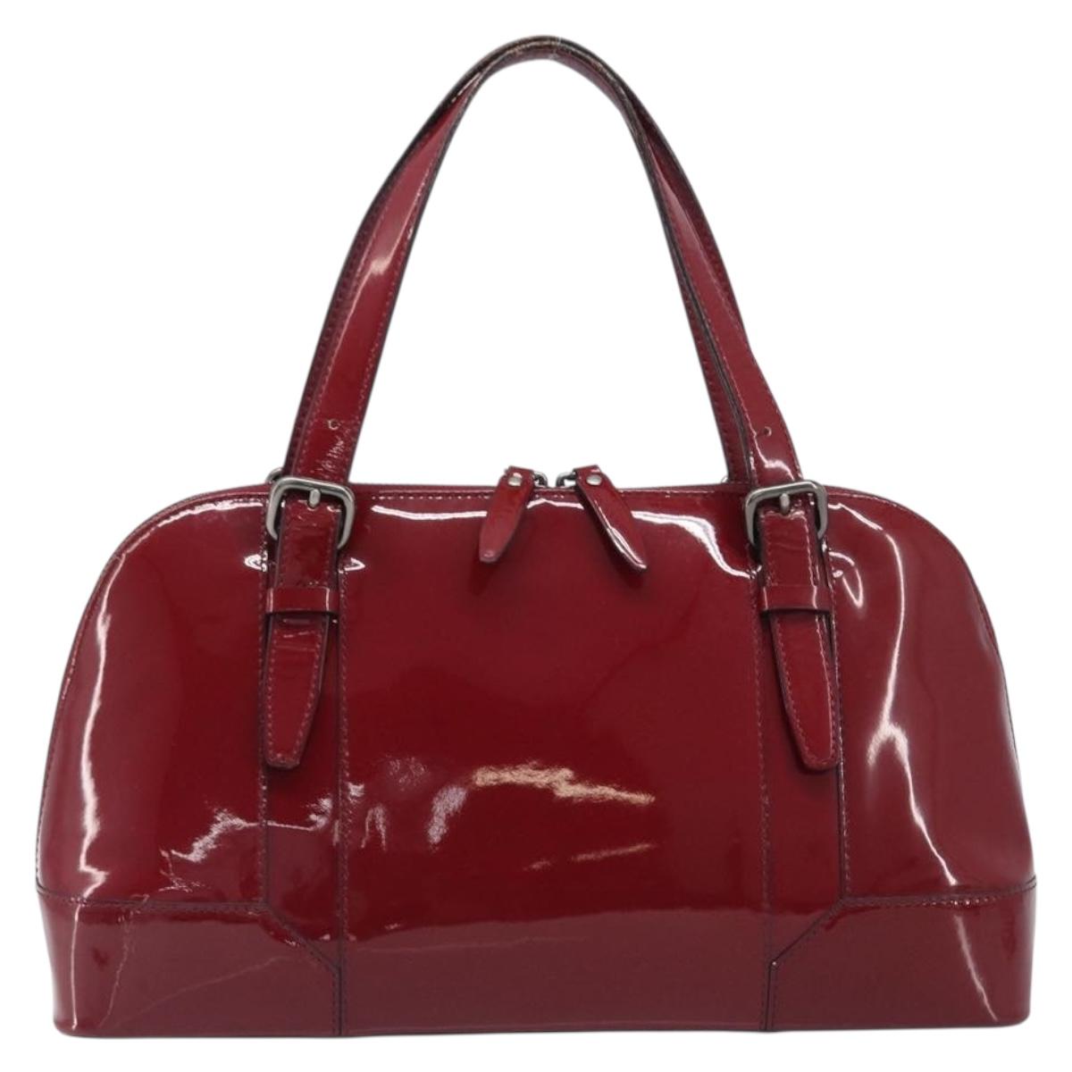 BURBERRY Hand Bag Patent Leather Red Silver Auth 203652