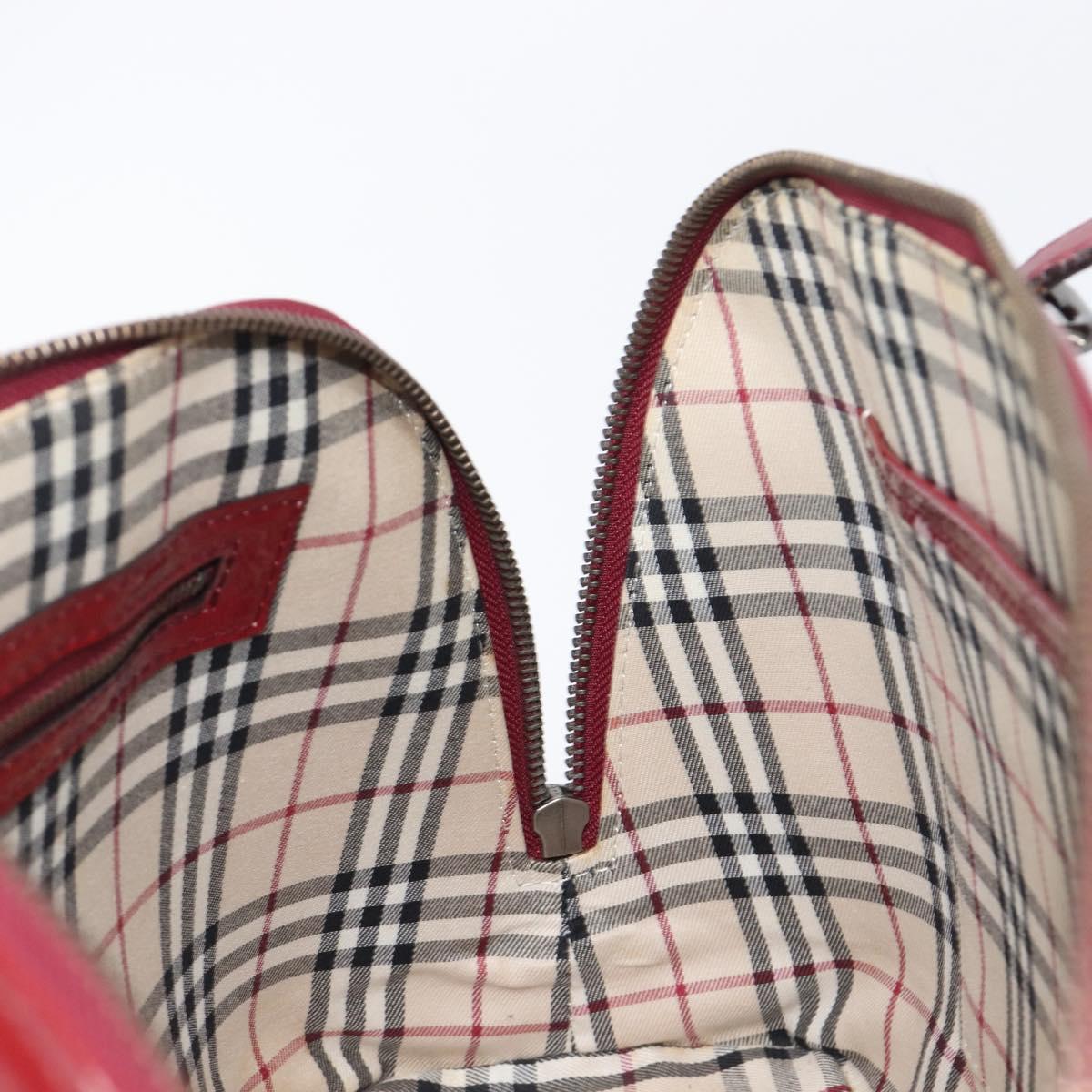 BURBERRY Hand Bag Patent Leather Red Silver Auth 203652
