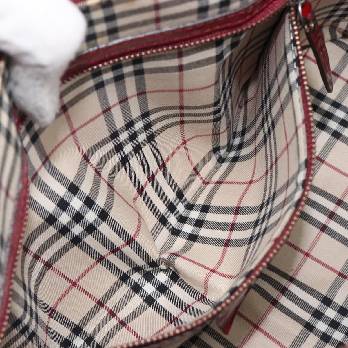 BURBERRY Hand Bag Patent Leather Red Silver Auth 203652