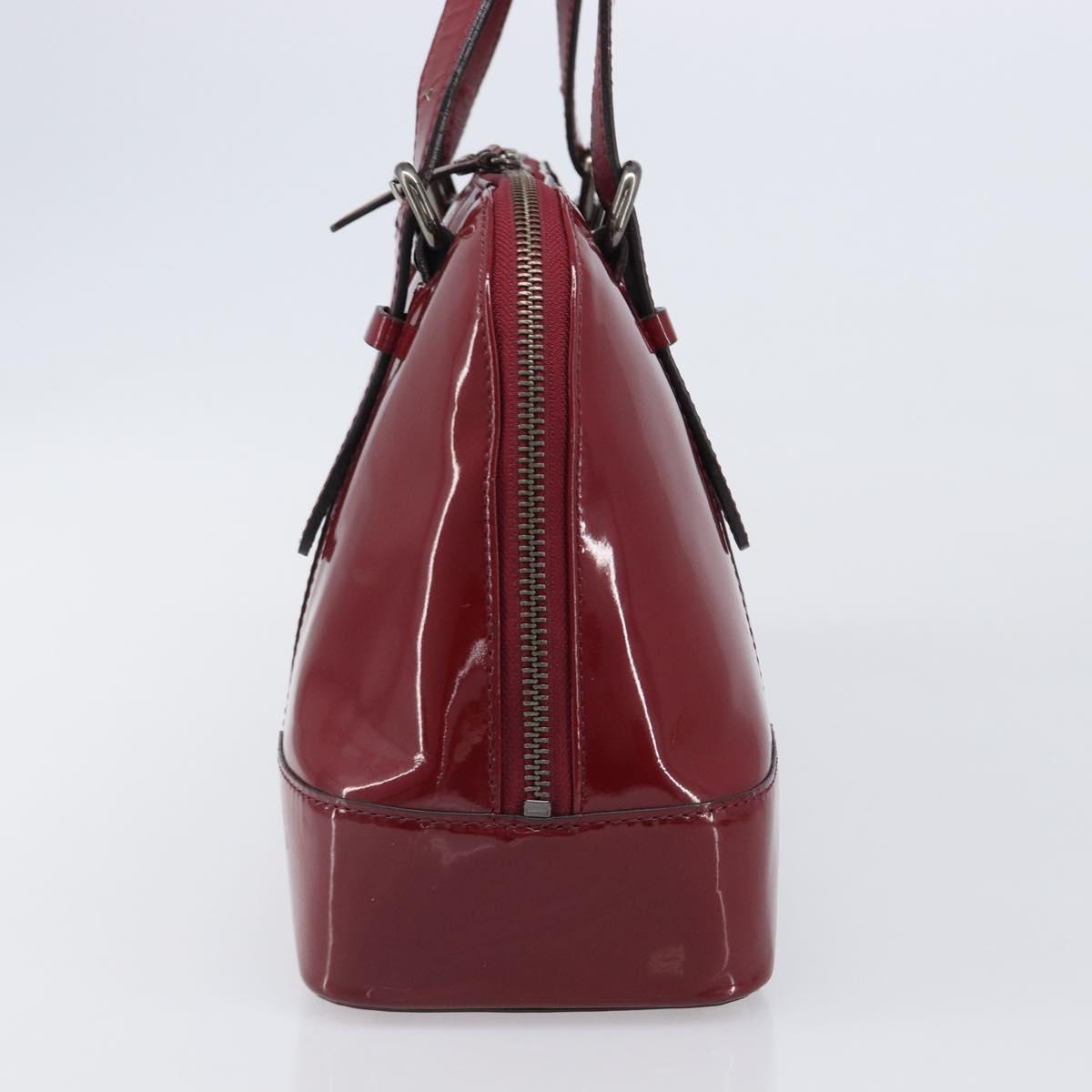 BURBERRY Hand Bag Patent Leather Red Silver Auth 203652