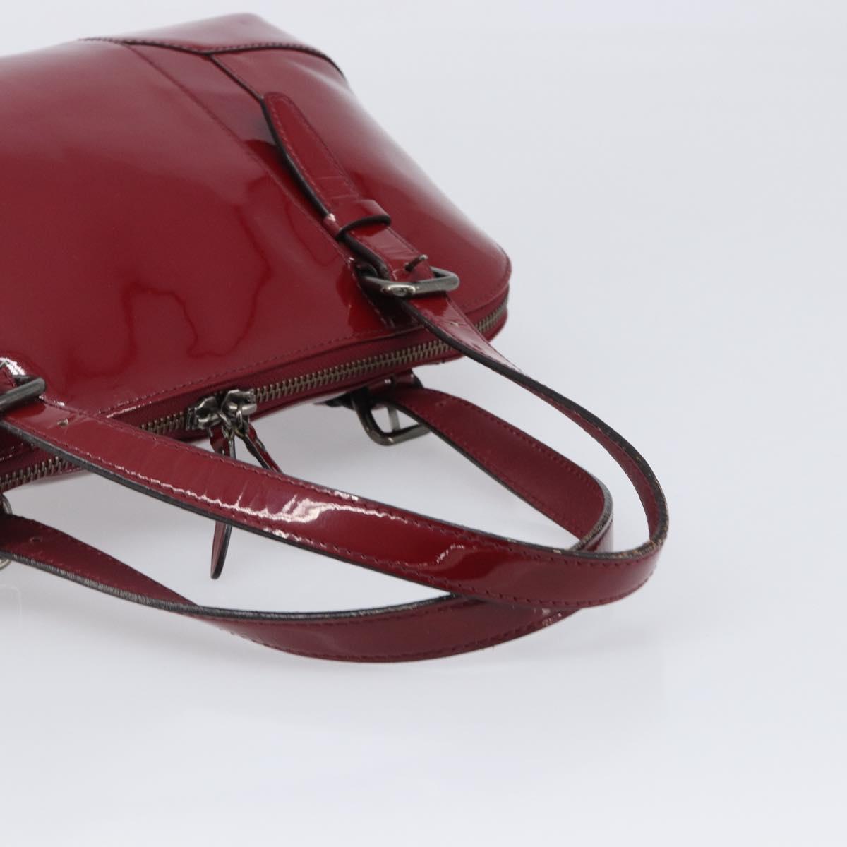 BURBERRY Hand Bag Patent Leather Red Silver Auth 203652