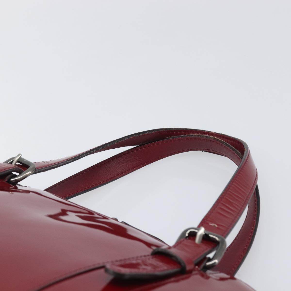 BURBERRY Hand Bag Patent Leather Red Silver Auth 203652