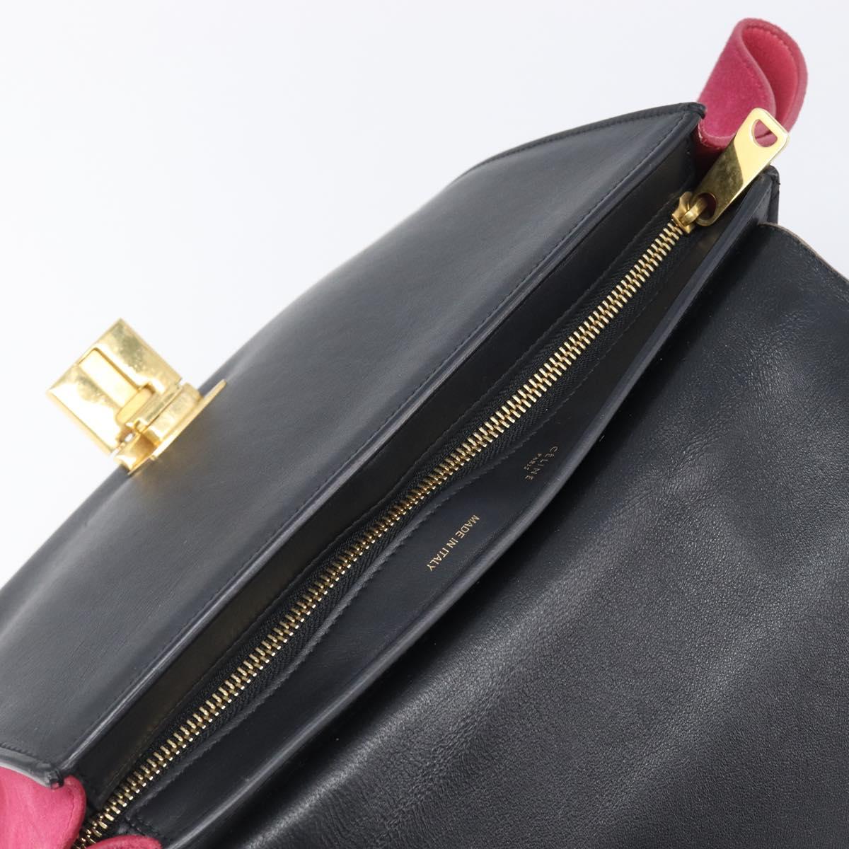 CELINE Trapeze Hand Bag Leather 2way Beige Gold Auth 203653