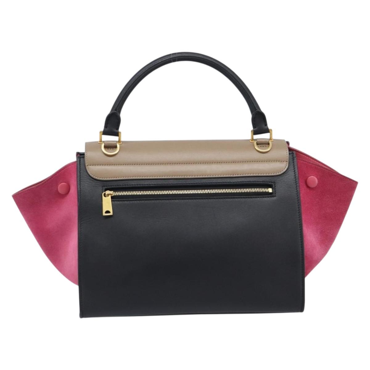CELINE Trapeze Hand Bag Leather 2way Beige Gold Auth 203653