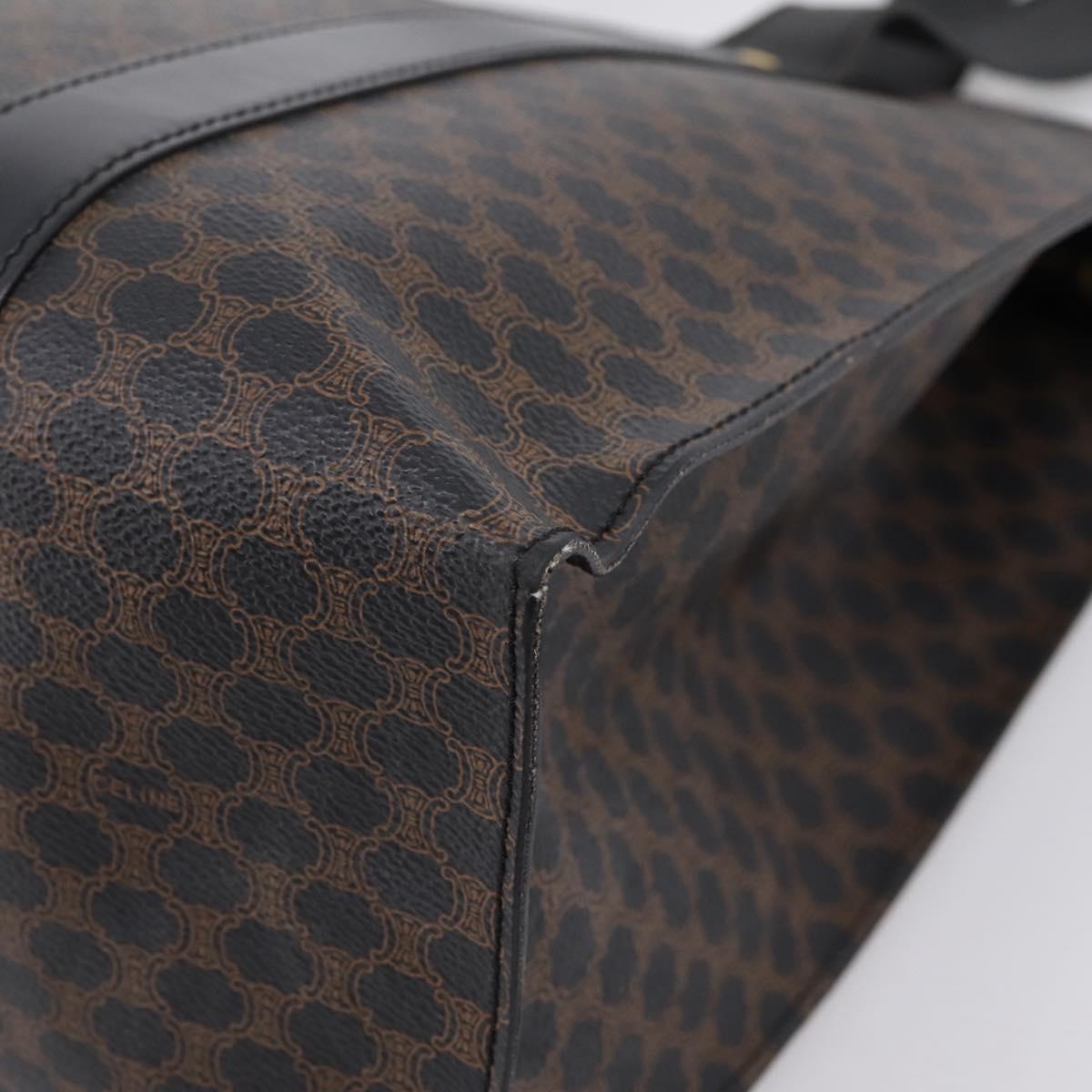 CELINE Macadam Canvas Tote Bag PVC Leather Black Gold Auth 203654A
