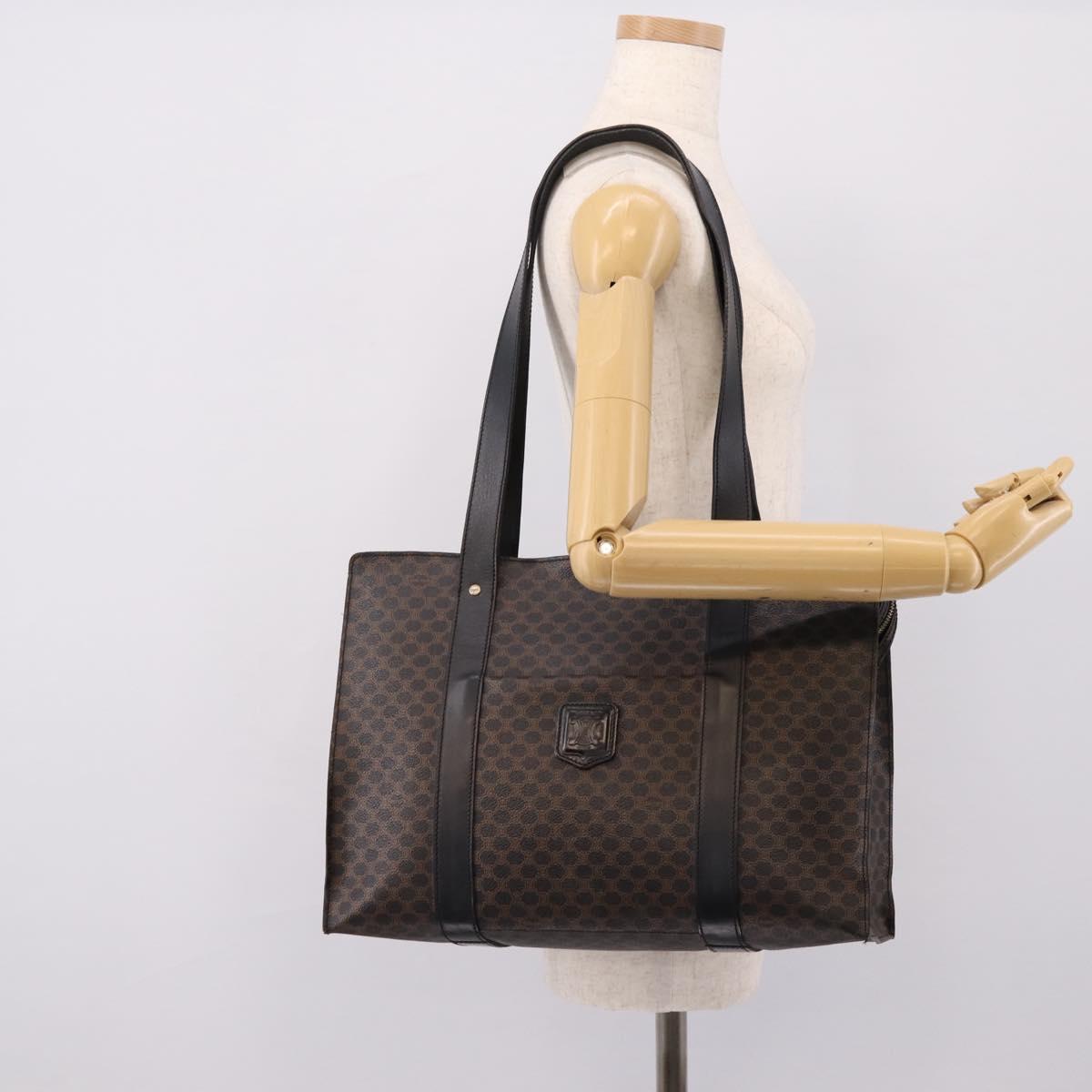 CELINE Macadam Canvas Tote Bag PVC Leather Black Gold Auth 203654A