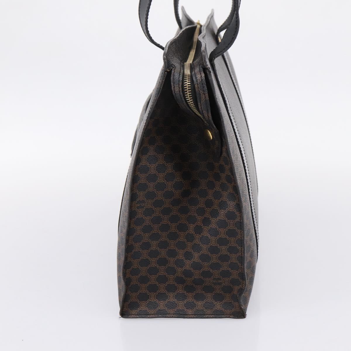 CELINE Macadam Canvas Tote Bag PVC Leather Black Gold Auth 203654A