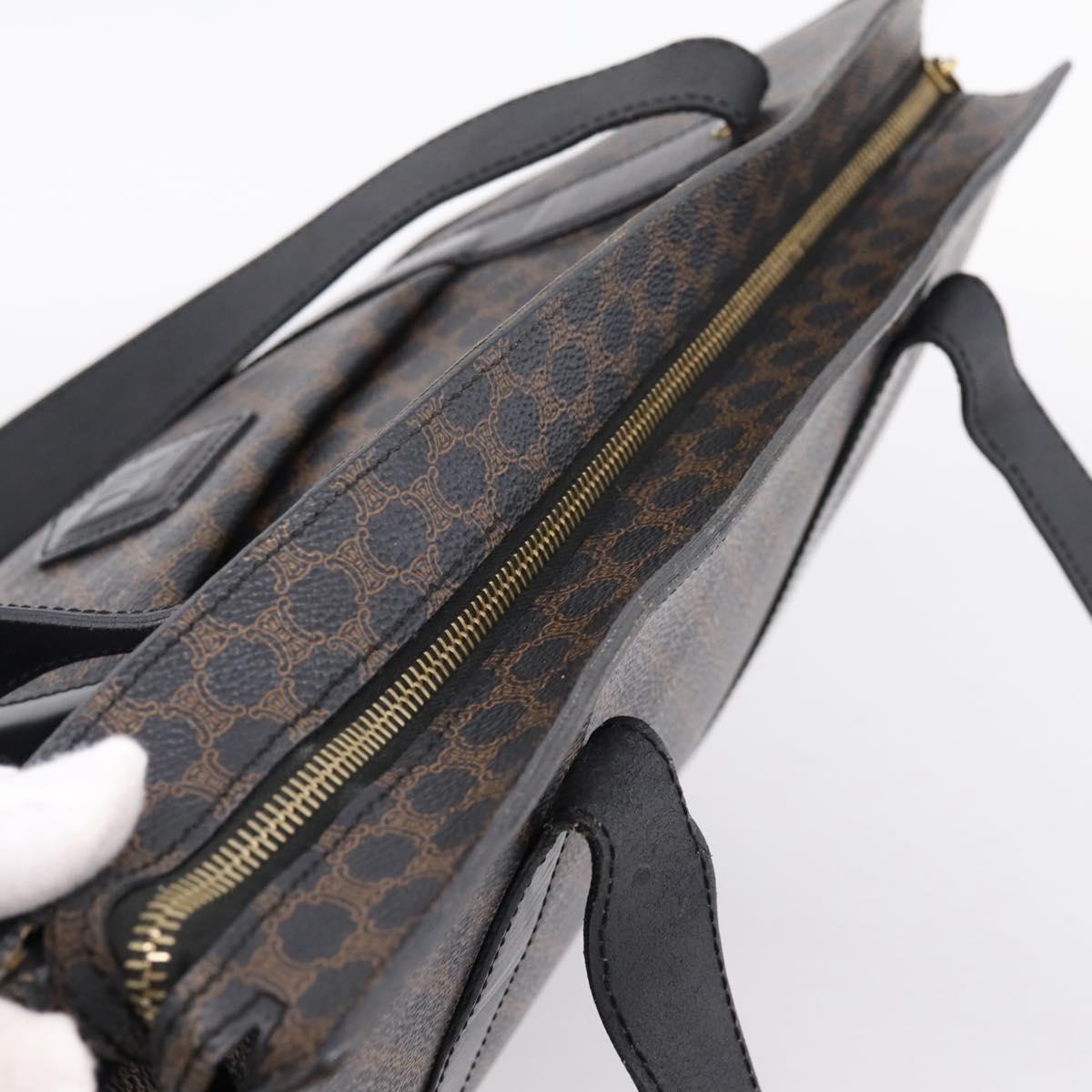 CELINE Macadam Canvas Tote Bag PVC Leather Black Gold Auth 203654A