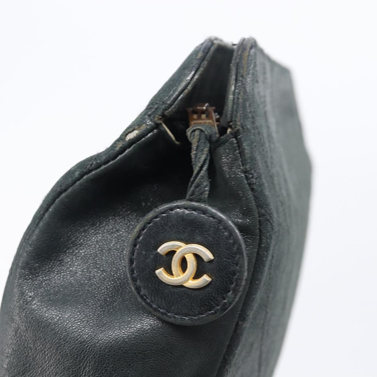 CHANEL Bicolore Clutch Bag Lamb Skin Black CC Auth 203657
