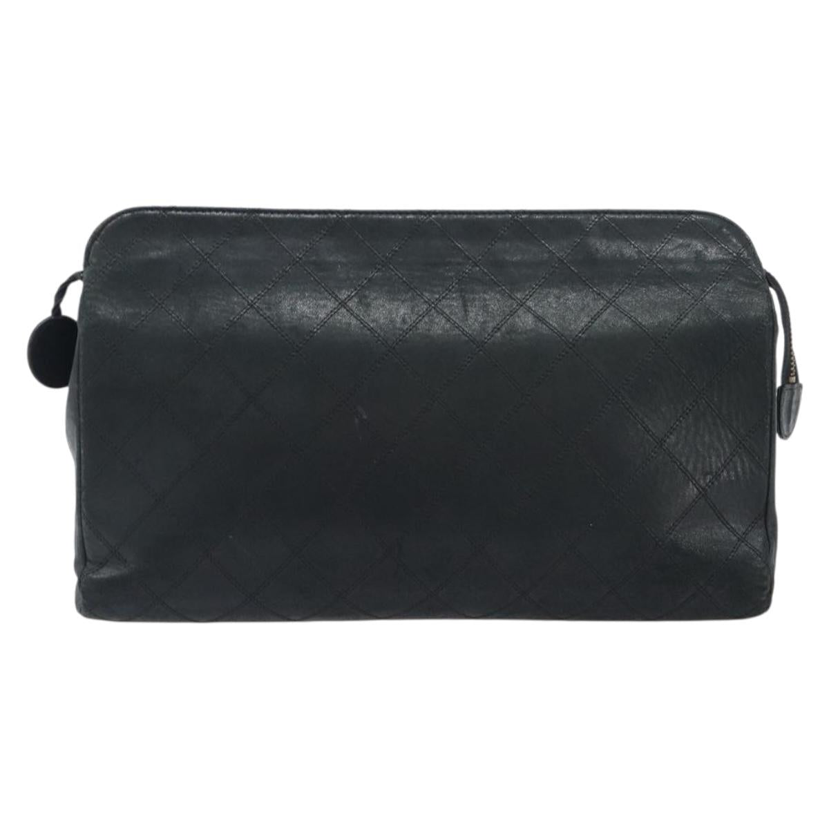 CHANEL Bicolore Clutch Bag Lamb Skin Black CC Auth 203657