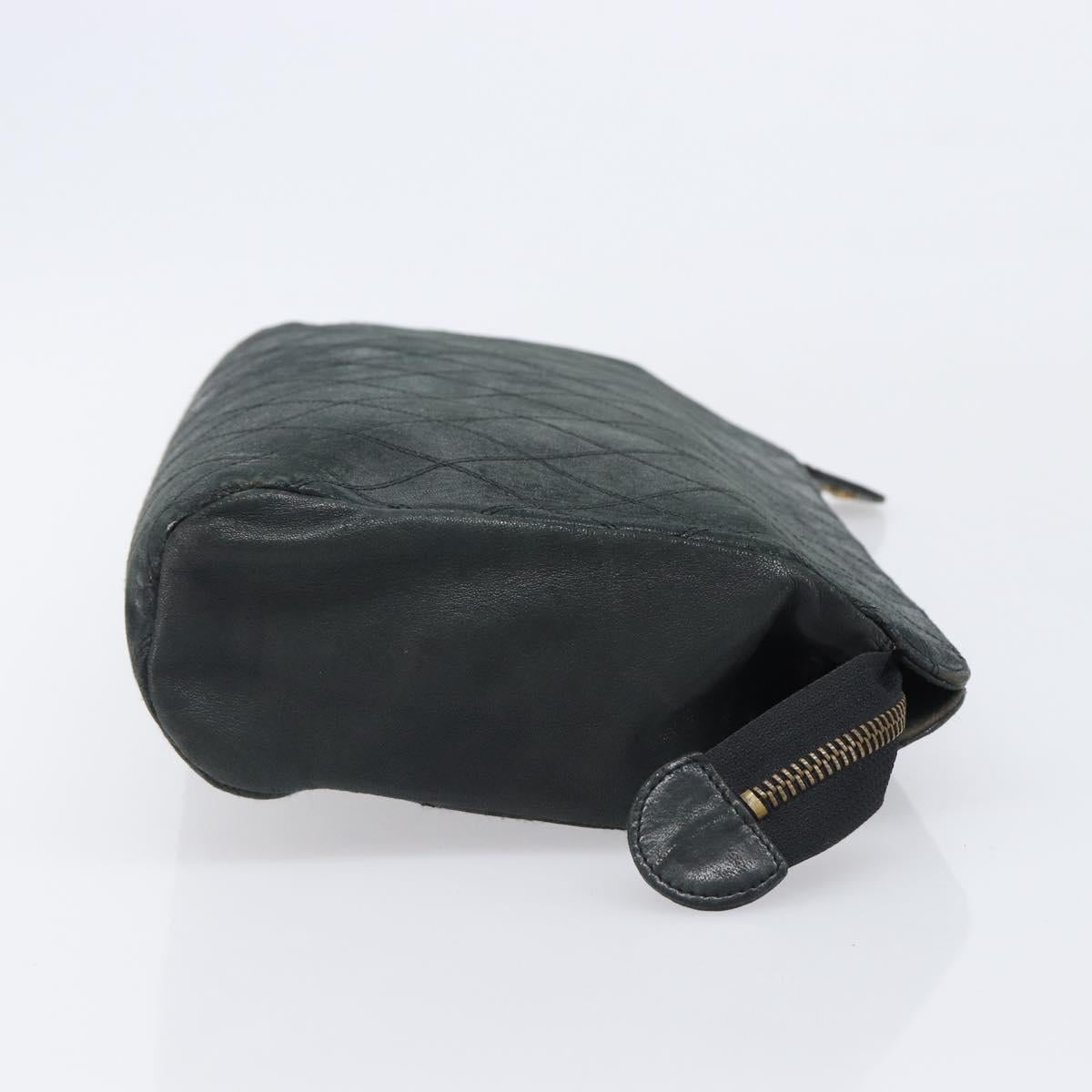 CHANEL Bicolore Clutch Bag Lamb Skin Black CC Auth 203657