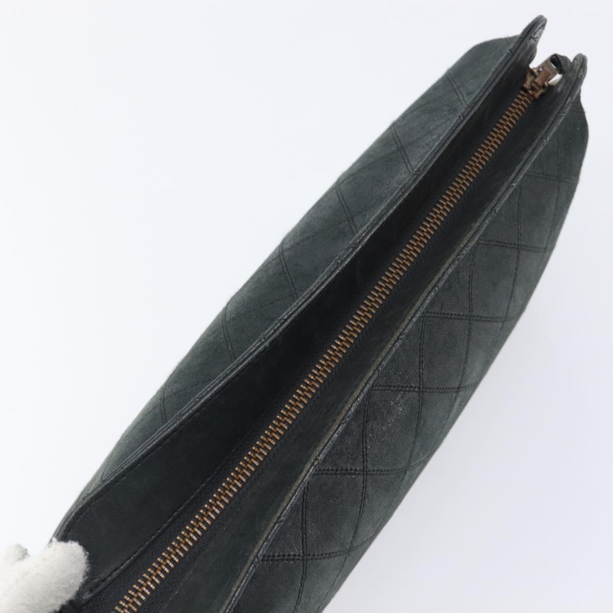 CHANEL Bicolore Clutch Bag Lamb Skin Black CC Auth 203657