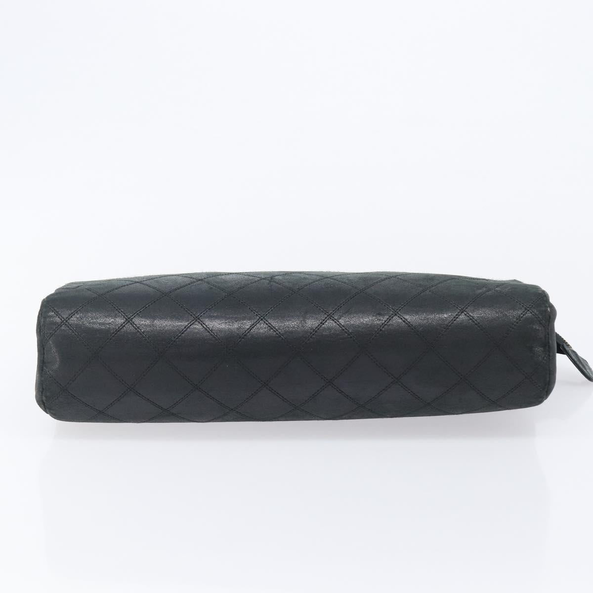 CHANEL Bicolore Clutch Bag Lamb Skin Black CC Auth 203657