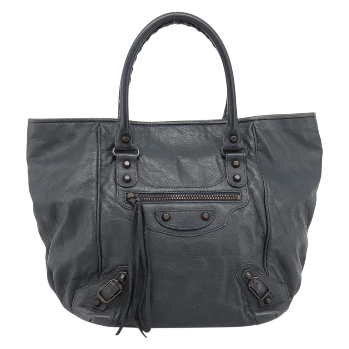 BALENCIAGA The Sunday Hand Bag Leather Navy 228750 Auth 203658V
