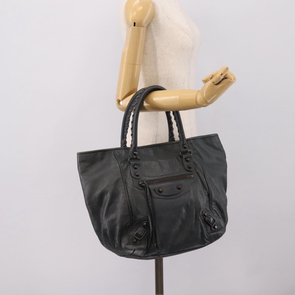 BALENCIAGA The Sunday Hand Bag Leather Navy 228750 Auth 203658V