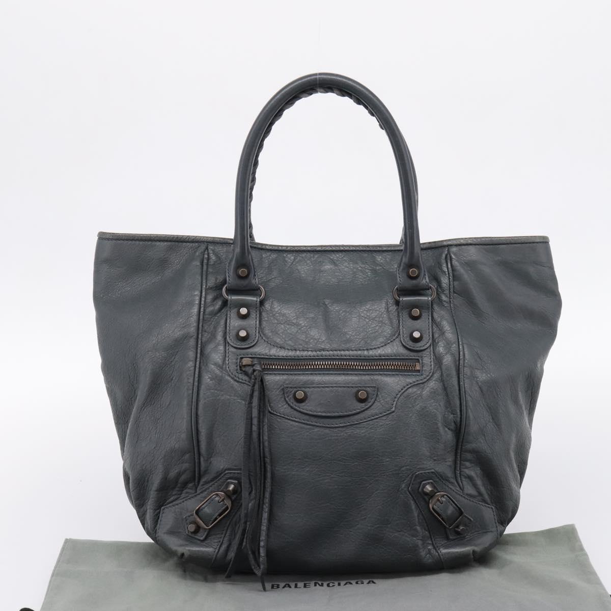 BALENCIAGA The Sunday Hand Bag Leather Navy 228750 Auth 203658V