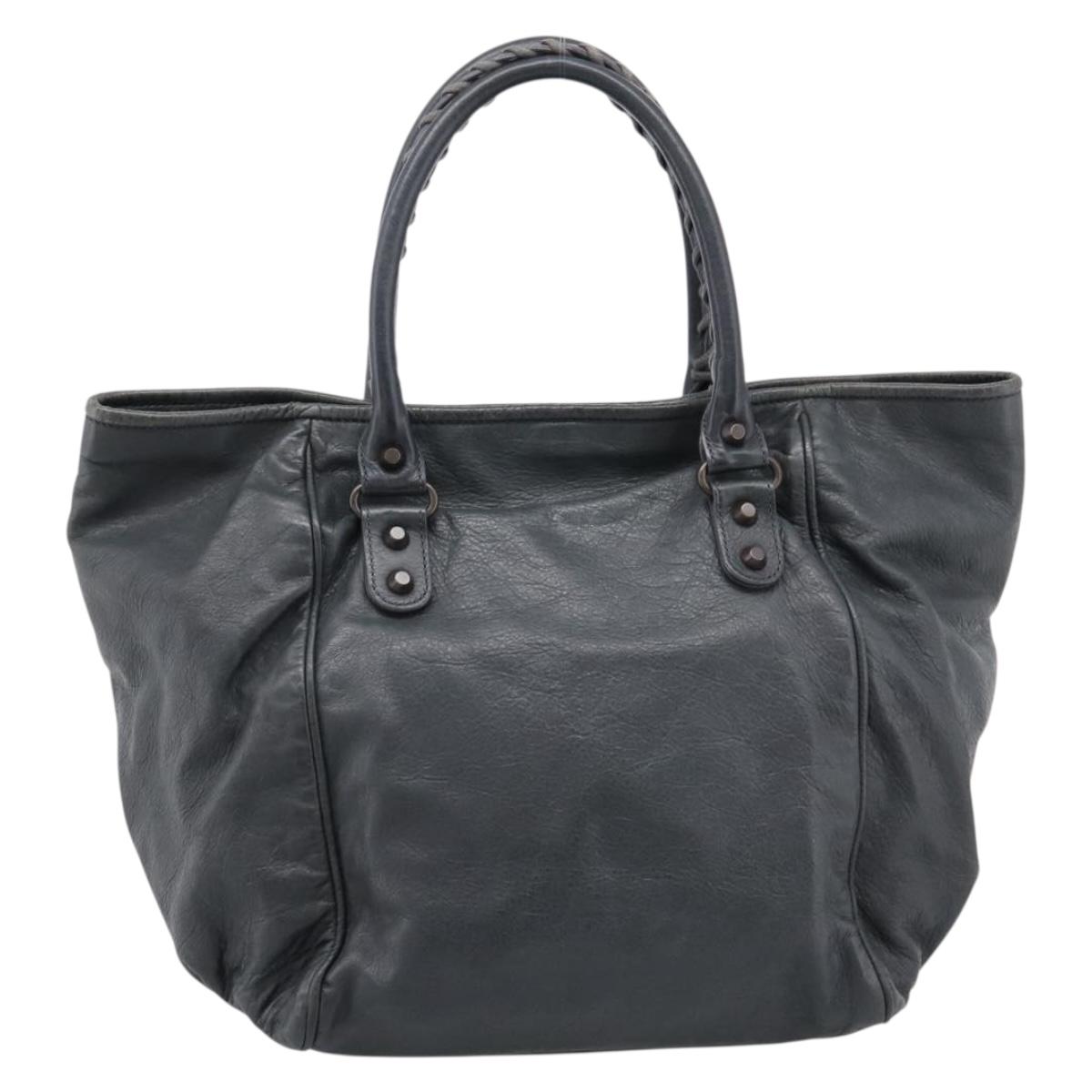 BALENCIAGA The Sunday Hand Bag Leather Navy 228750 Auth 203658V