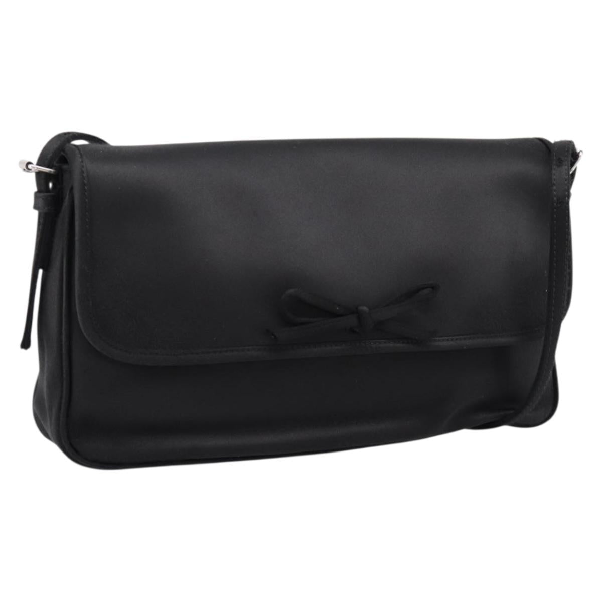 BALENCIAGA Shoulder Bag Satin Black Silver Auth 203659V