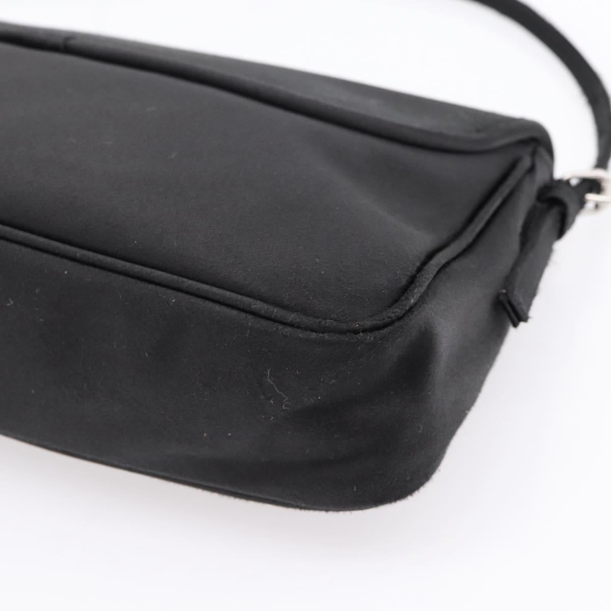 BALENCIAGA Shoulder Bag Satin Black Silver Auth 203659V