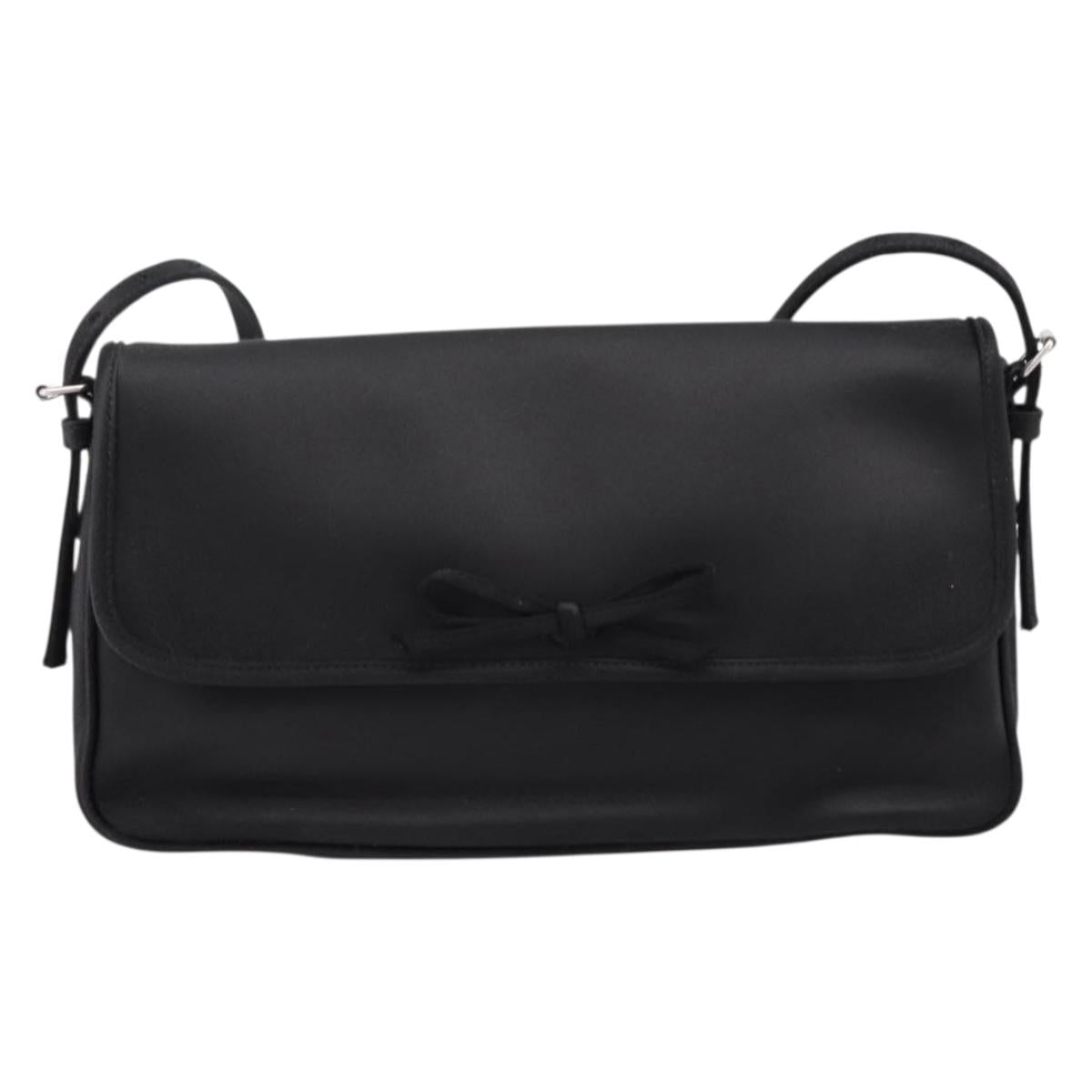 BALENCIAGA Shoulder Bag Satin Black Silver Auth 203659V