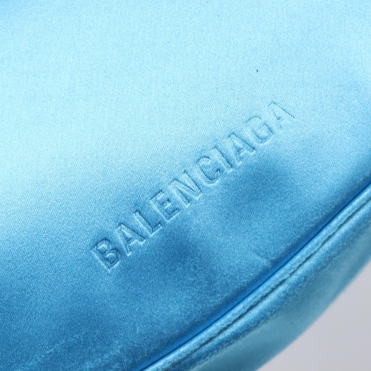 BALENCIAGA Shoulder Bag Satin Blue Silver Auth 203660V