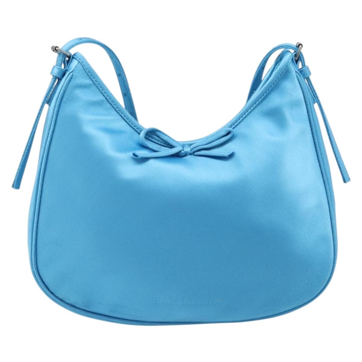 BALENCIAGA Shoulder Bag Satin Blue Silver Auth 203660V