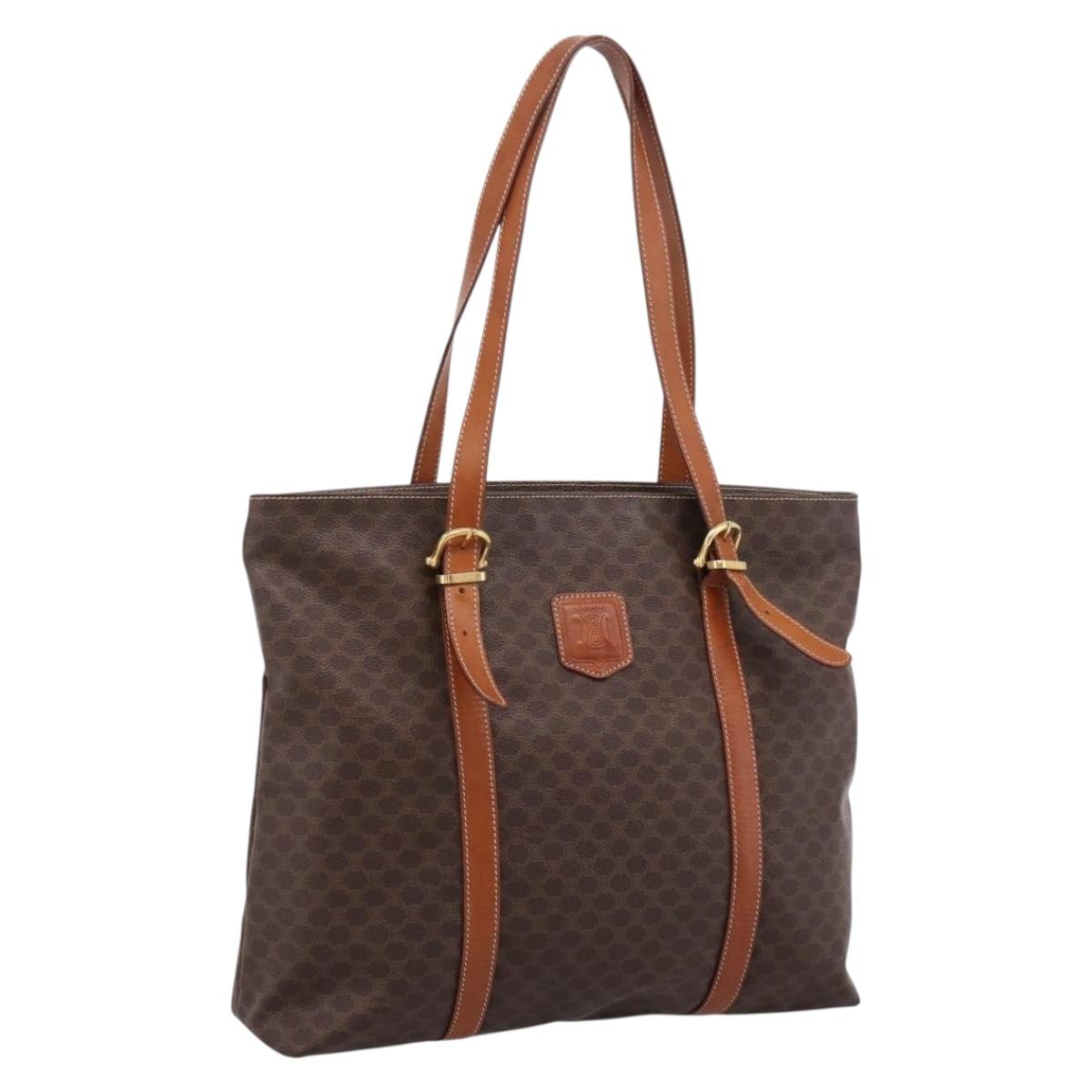 CELINE Macadam Canvas Tote Bag PVC Leather Brown Gold Auth 203674A