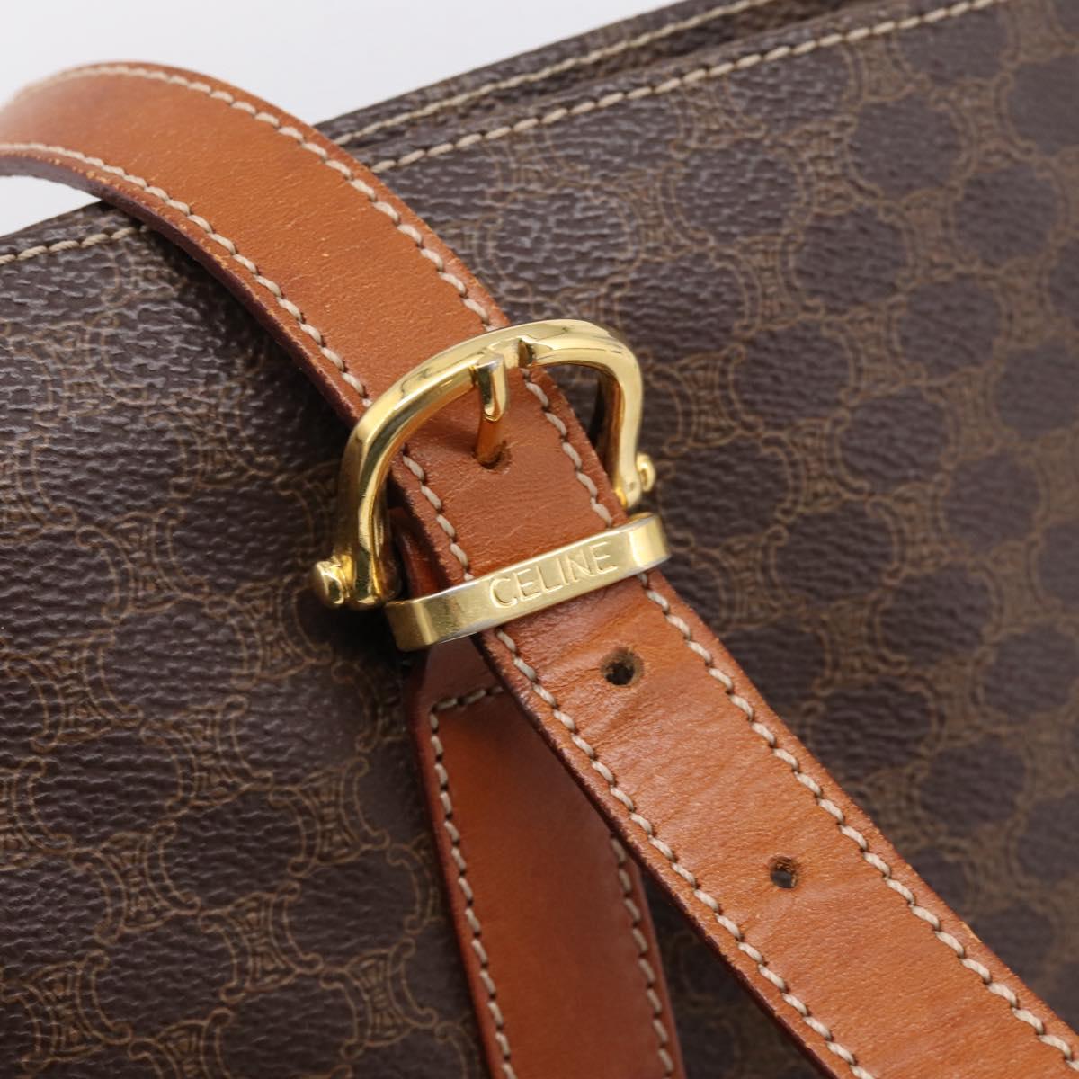 CELINE Macadam Canvas Tote Bag PVC Leather Brown Gold Auth 203674A
