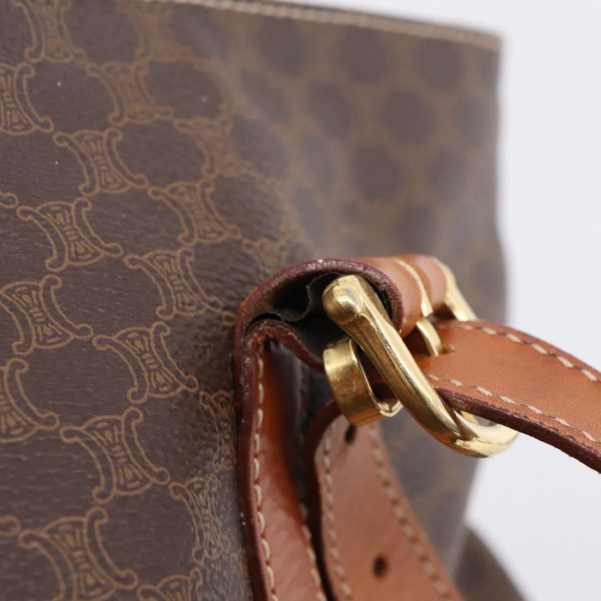 CELINE Macadam Canvas Tote Bag PVC Leather Brown Gold Auth 203674A