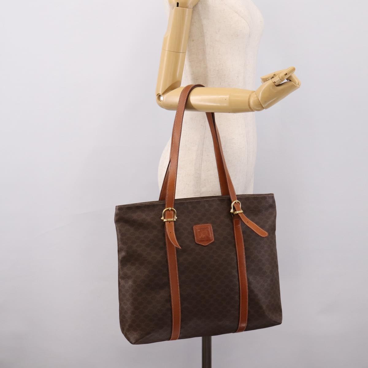 CELINE Macadam Canvas Tote Bag PVC Leather Brown Gold Auth 203674A