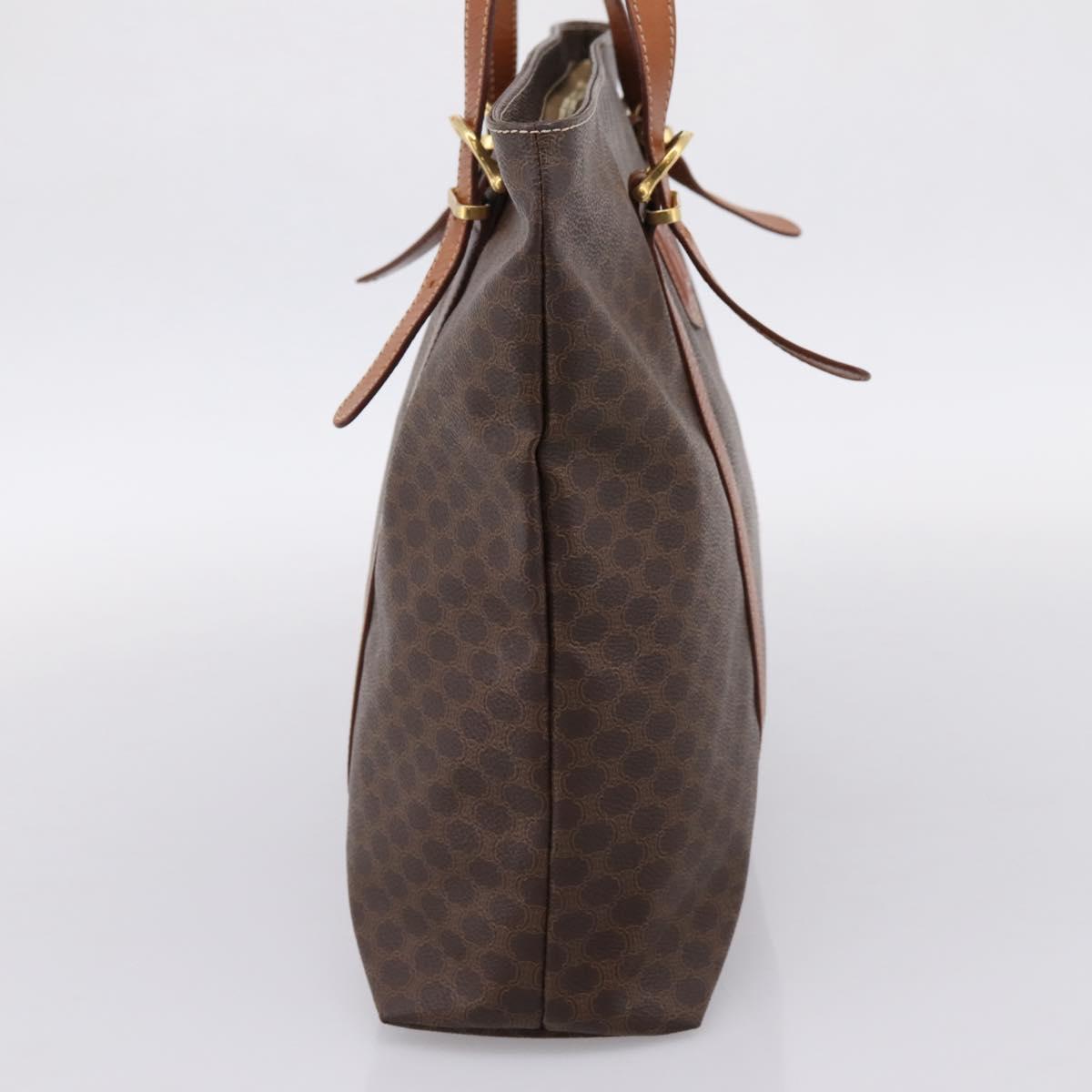 CELINE Macadam Canvas Tote Bag PVC Leather Brown Gold Auth 203674A