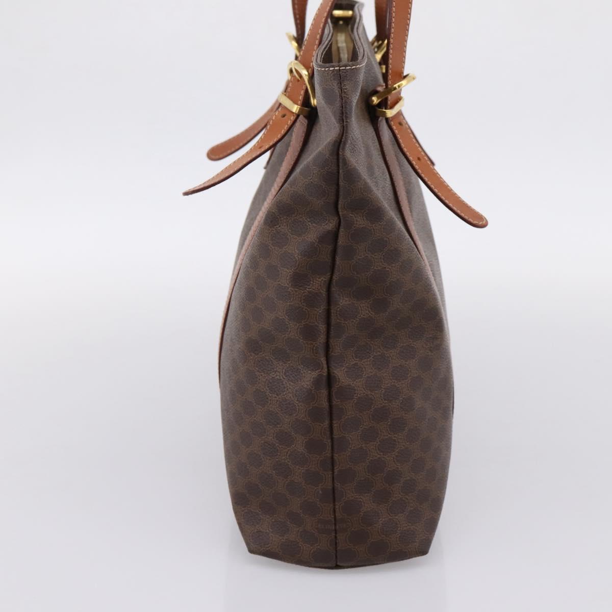 CELINE Macadam Canvas Tote Bag PVC Leather Brown Gold Auth 203674A