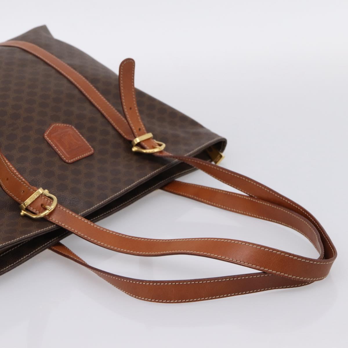 CELINE Macadam Canvas Tote Bag PVC Leather Brown Gold Auth 203674A