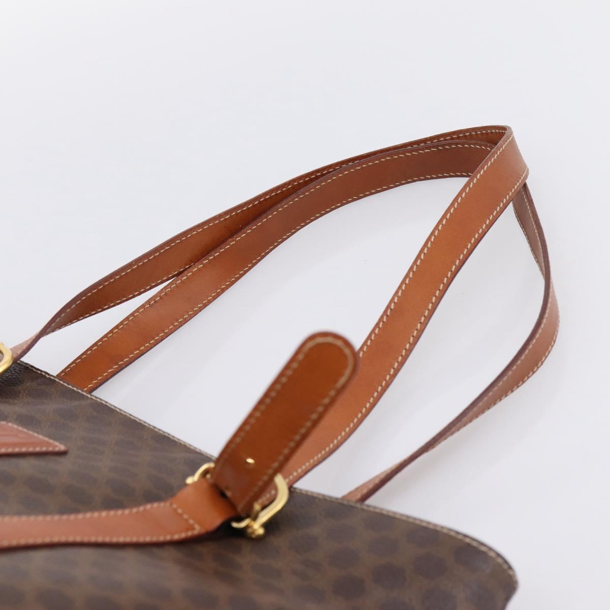 CELINE Macadam Canvas Tote Bag PVC Leather Brown Gold Auth 203674A