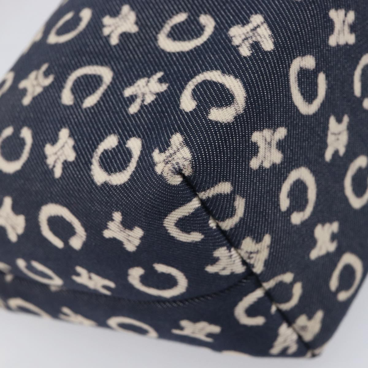 CELINE Paris Macadam Canvas Shoulder Bag Denim Navy Silver Auth 203675A