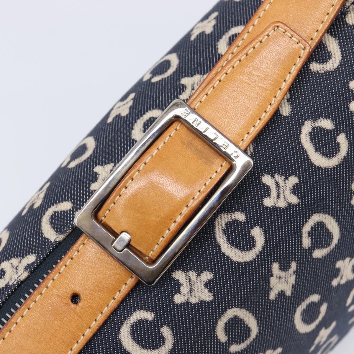 CELINE Paris Macadam Canvas Shoulder Bag Denim Navy Silver Auth 203675A