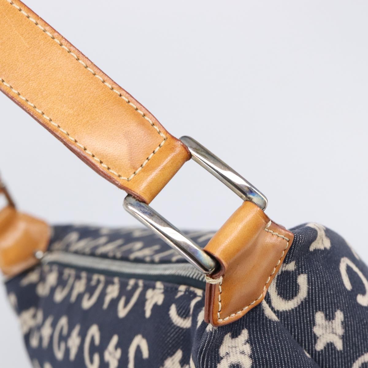 CELINE Paris Macadam Canvas Shoulder Bag Denim Navy Silver Auth 203675A