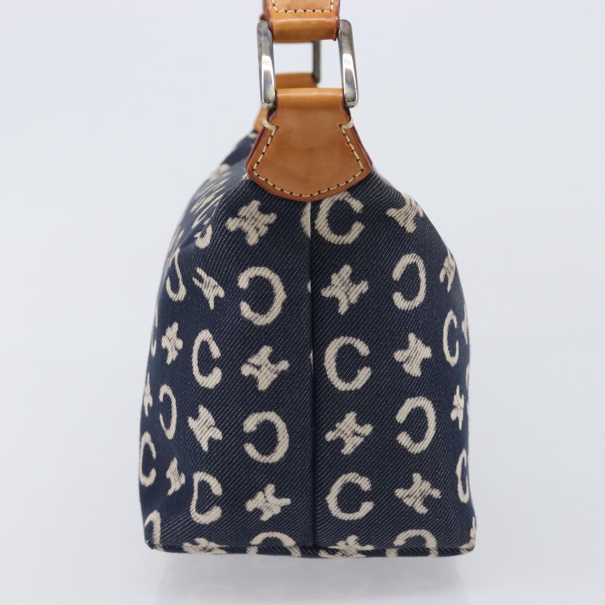 CELINE Paris Macadam Canvas Shoulder Bag Denim Navy Silver Auth 203675A