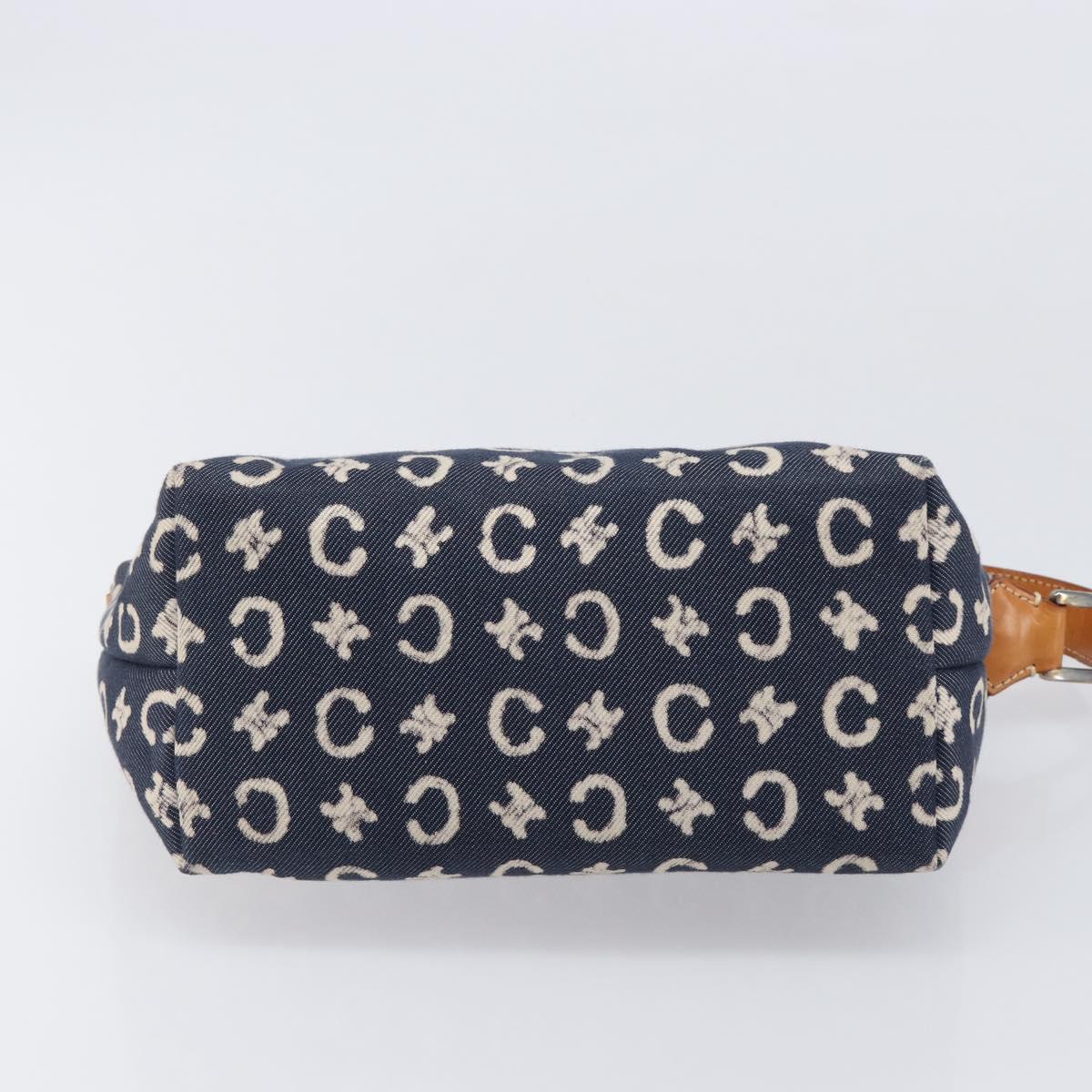 CELINE Paris Macadam Canvas Shoulder Bag Denim Navy Silver Auth 203675A